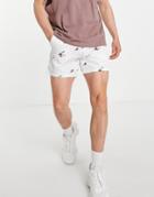 Asos Design Slim Shorts In Satin With Flamingo Print-white