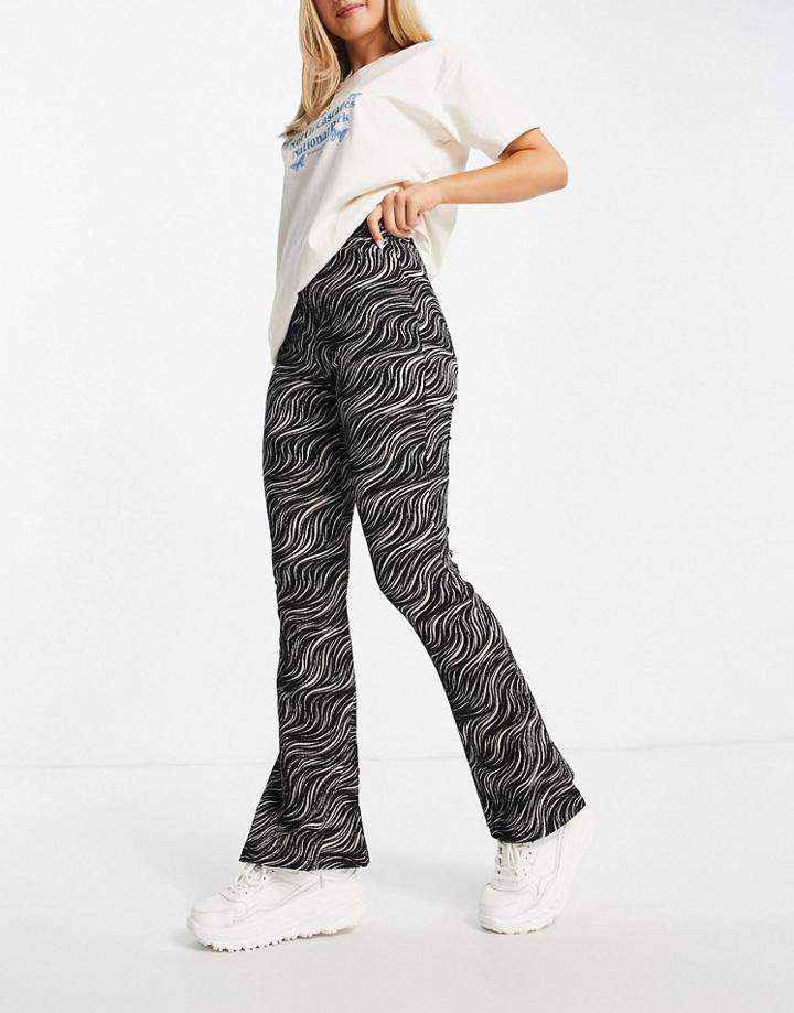 Topshop Crinkle Flared Pants In Zebra-multi