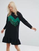 Ziztar Sweater Dress With Zigzag Tassles - Black