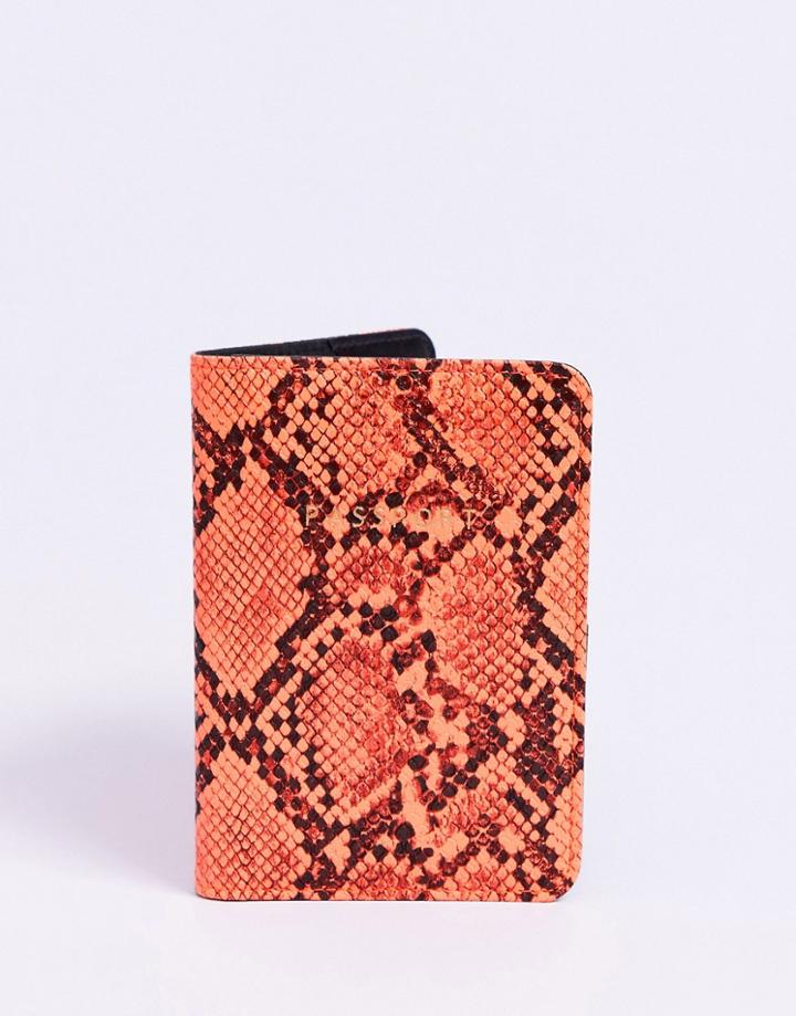 Asos Design Passport Holder In Neon Snake