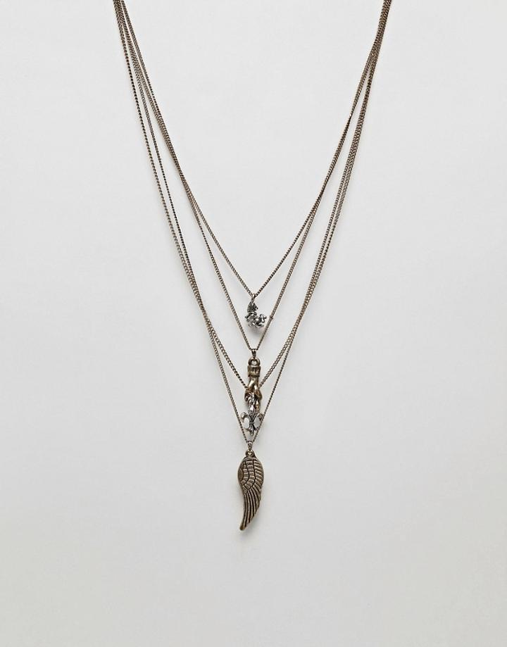 Asos Layered Necklace With Mixed Pendants And Finishes - Multi