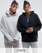 Asos Oversized Hoodie 2 Pack Gray Marl/ Black Save 15%