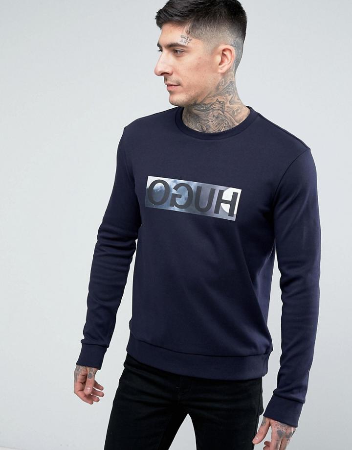 Hugo By Hugo Boss Dicagos Crew Neck Reverse Logo Sweat - Navy
