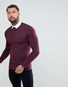 Asos Muscle Rugby Polo Shirt With Long Sleeve In Burgundy - Red