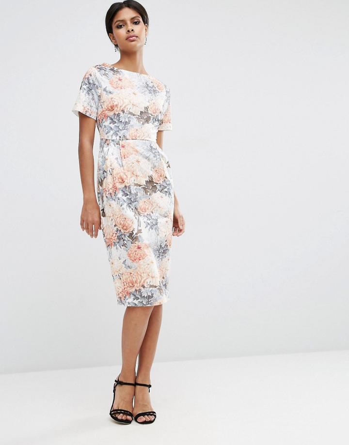 Asos Wiggle Dress In Wallpaper Floral Print - Multi