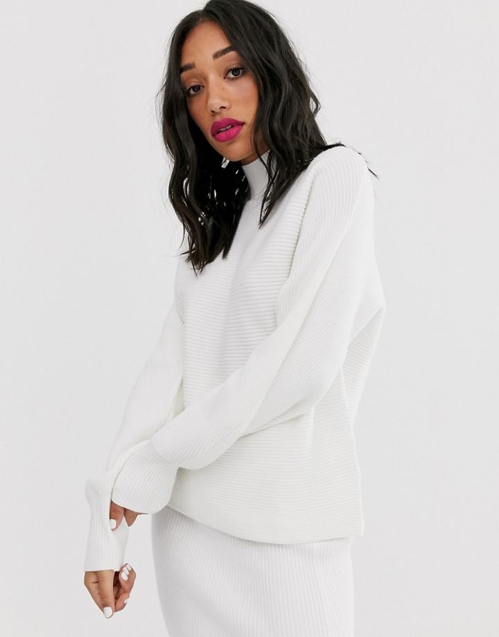 Bershka Knitted Two-piece Sweater In Cream