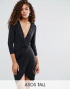 Asos Tall Slinky Wrap Mini Dress - Black