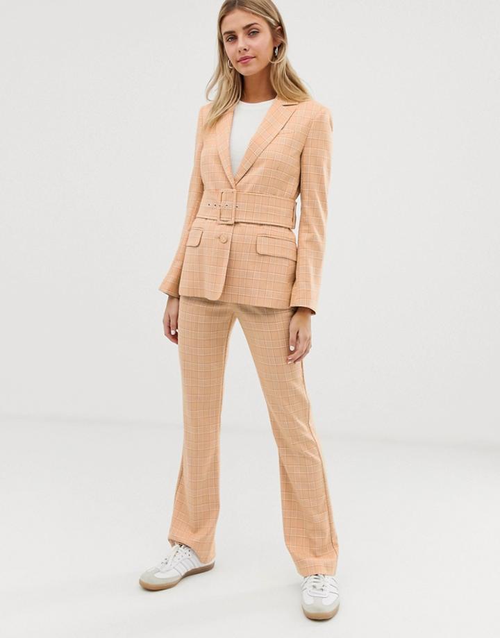 Asos Design Slim Kick Flare Suit Pants In Mustard Check-multi