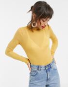 Vero Moda High Neck Long Sleeved Top In Mustard-yellow