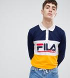 Fila Long Sleeve Rugby Polo Shirt With Retro Panel Logo In Navy - Navy