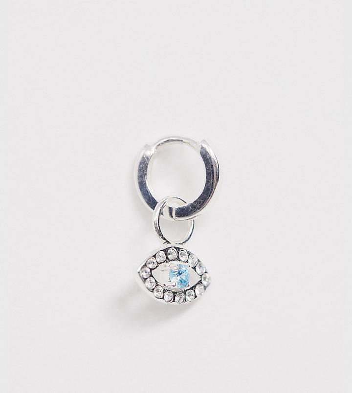 Asos Design Sterling Silver Single Huggie Hoop Earring With Stoneset Eye Charm