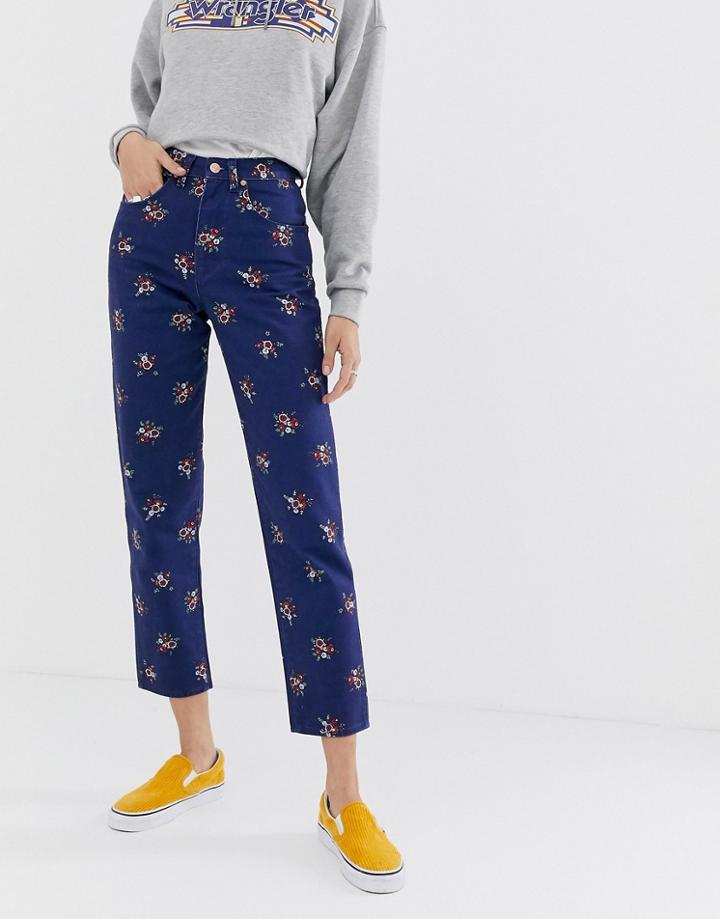 Wrangler High Rise Mom Jean In Floral Print-blue