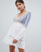 Missguided Embroidered Cheesecloth Swing Dress - White