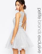 Chi Chi London Petite Lace Prom Dress With Open Scallop Back - Gray