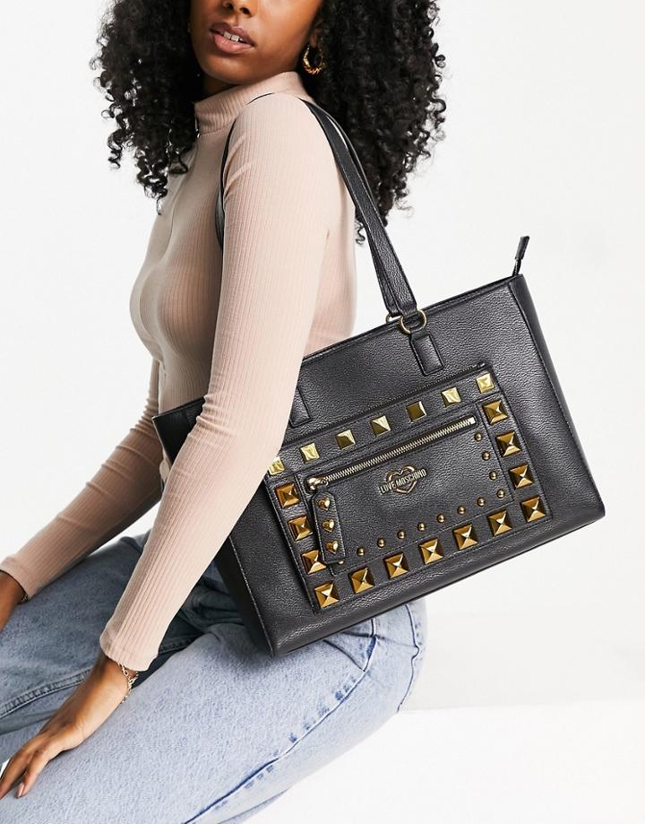 Love Moschino Stud Detail Tote Bag In Black
