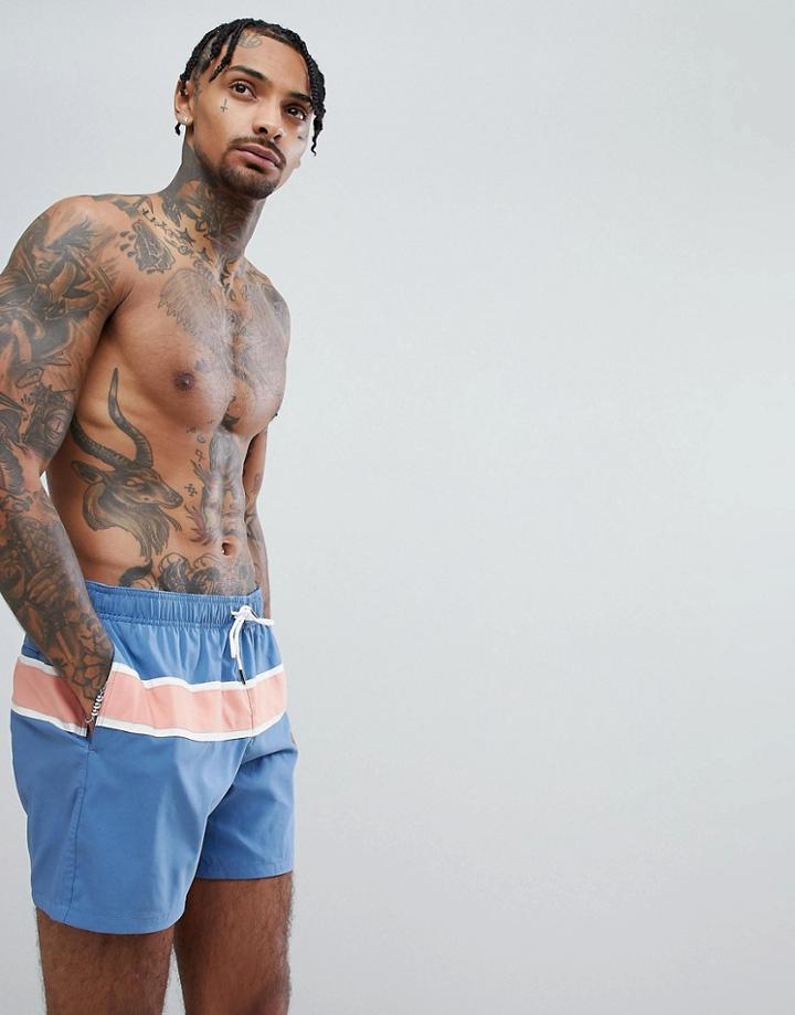 Abercrombie & Fitch Swim Shorts 5 Color Block In Navy/pink - Navy