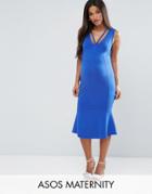 Asos Maternity Low Back Peplum Midi Dress - Blue