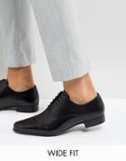 Asos Wide Fit Oxford Shoes In Black Leather With Toe Cap