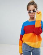 Noisy May Rainbow Stripe Knit Sweater - Multi
