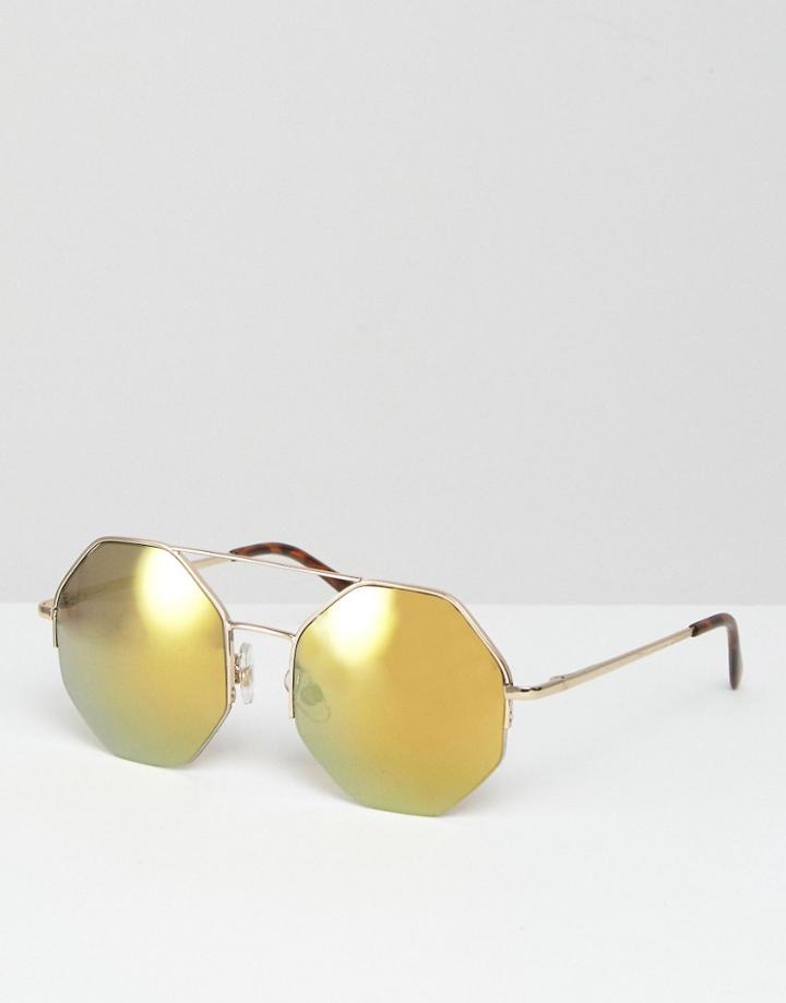 Asos Hexagon Sunglasses In Gold - Gold