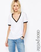 Asos Petite V Neck T-shirt With Tipping - White