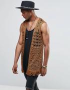 Asos Crochet Sleeveless Open Cardigan - Brown
