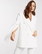 Asos Design Split Sleeve Suit Blazer In Texture-white