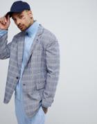 Asos Design Oversized Blazer In Blue Seersucker Check - Blue
