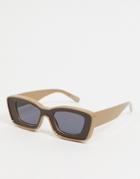 Asos Design Chunky Frame Bevel Sunglasses In Camel And Brown-multi