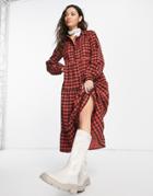 Violet Romance Tiered Midi Shirt Dress In Rust Gingham Print-multi