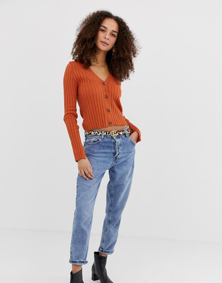 Asos Design Cardigan With Button Detail-beige