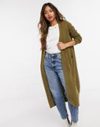 Y.a.s Maxi Cardigan In Khaki-green