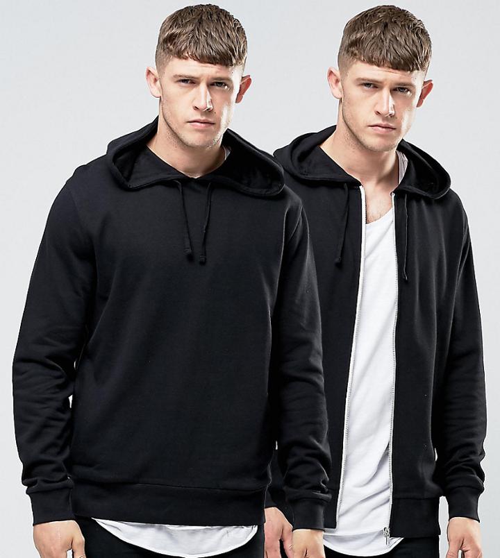 Asos Hoodie/ Zip Up Hoodie 2 Pack Save - Black