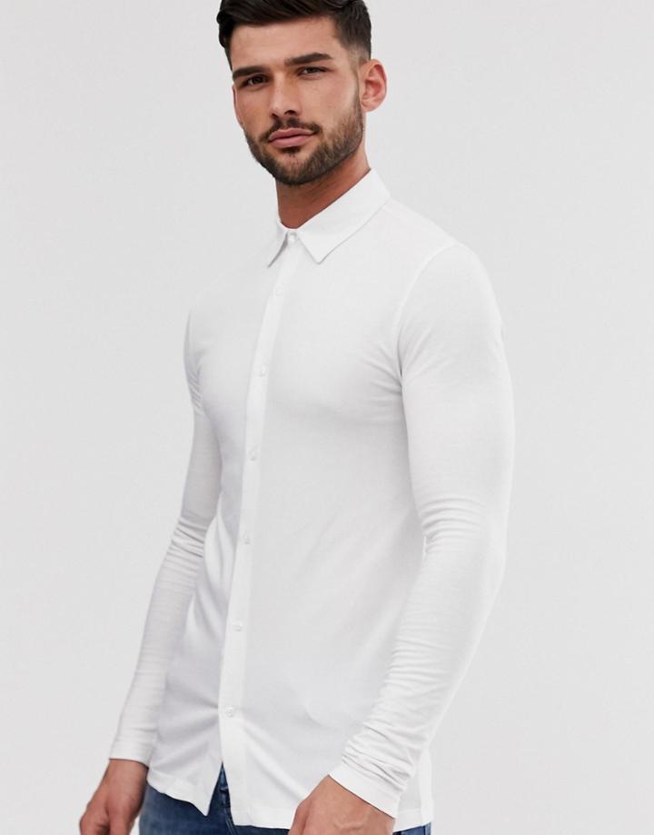 Asos Design Muscle Fit Button Through Jersey Polo In White - White