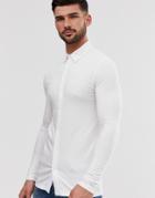 Asos Design Muscle Fit Button Through Jersey Polo In White - White