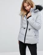 Oasis Faux Fur Collar Padded Jacket - Silver