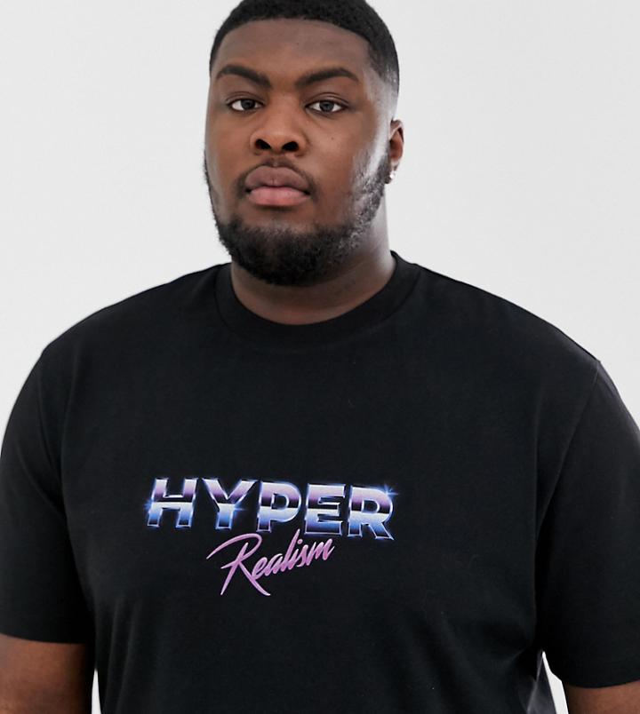 Asos Design Plus Relaxed T-shirt With Hyper Neon Chest Print In Heavyweight-black