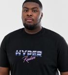 Asos Design Plus Relaxed T-shirt With Hyper Neon Chest Print In Heavyweight-black