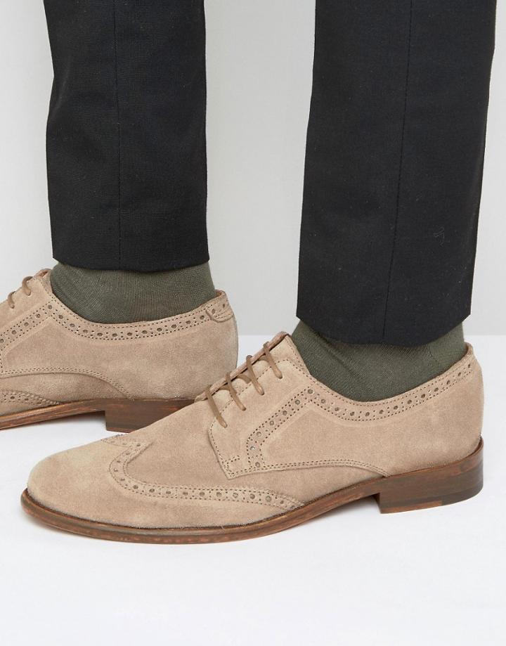 Walk London Harrington Suede Brogue Derby Shoe - Gray