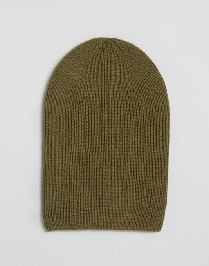 Asos Slouchy Beanie In Olive - Green