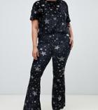 Rokoko Plus Velvet Star Print Flared Pants Two-piece - Black