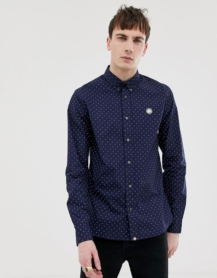 Pretty Green Slim Fit Polka Dot Shirt In Navy - Navy