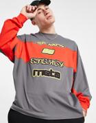 Asos Design Oversized Long Sleeve T-shirt In Gray And Red Color Block With Print-black