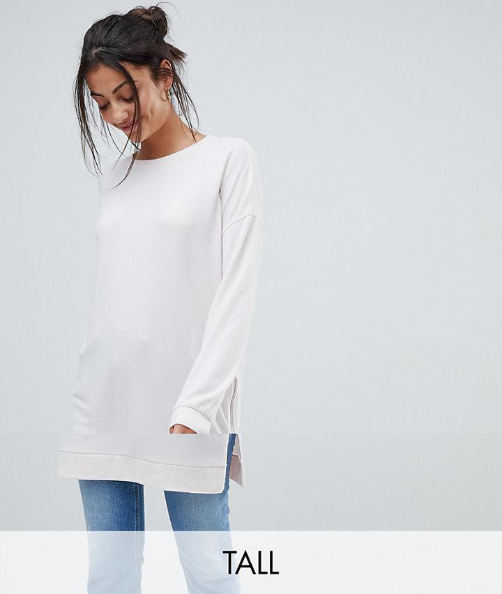 Noisy May Tall Longline Zipped Sweater-pink