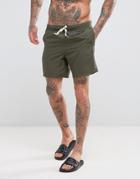 Asos Swim Shorts In Khaki Mid Length - Green
