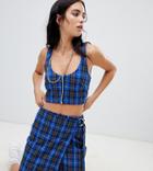 Milk It Vintage Zip Through Crop Top In Check Two-piece-blue