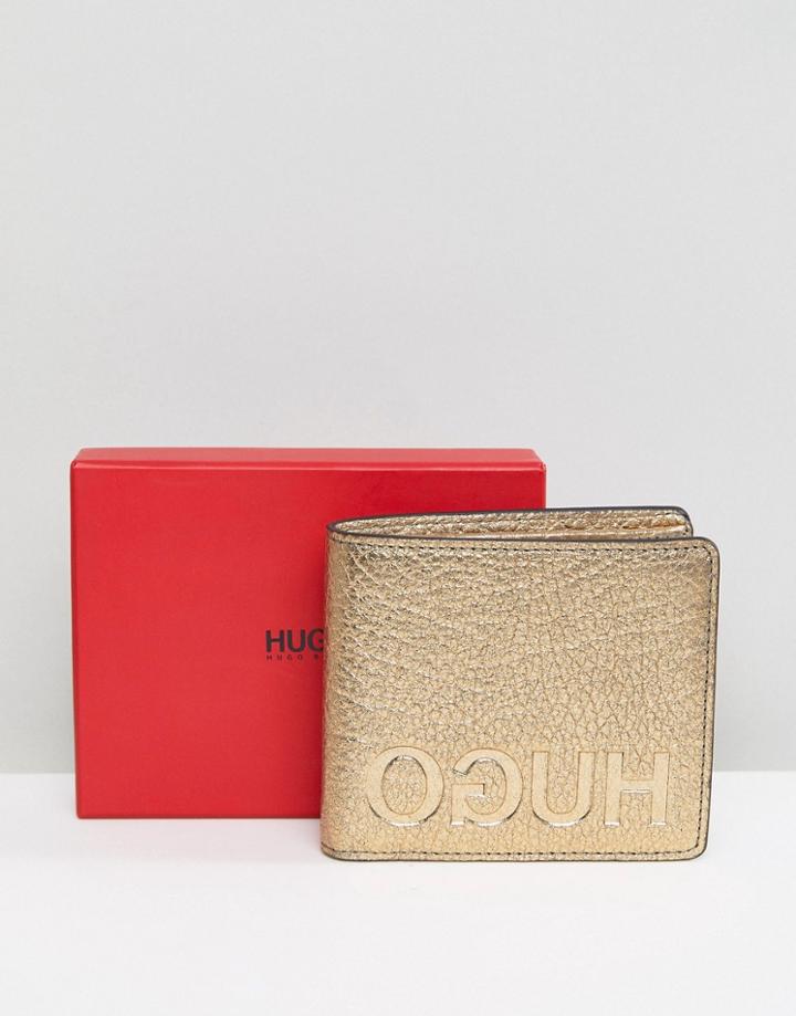Hugo Leather Coin Wallet In Gold - Gold