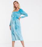 Asos Design Maternity Exclusive Square Neck Puff Sleeve Velvet Midi Dress