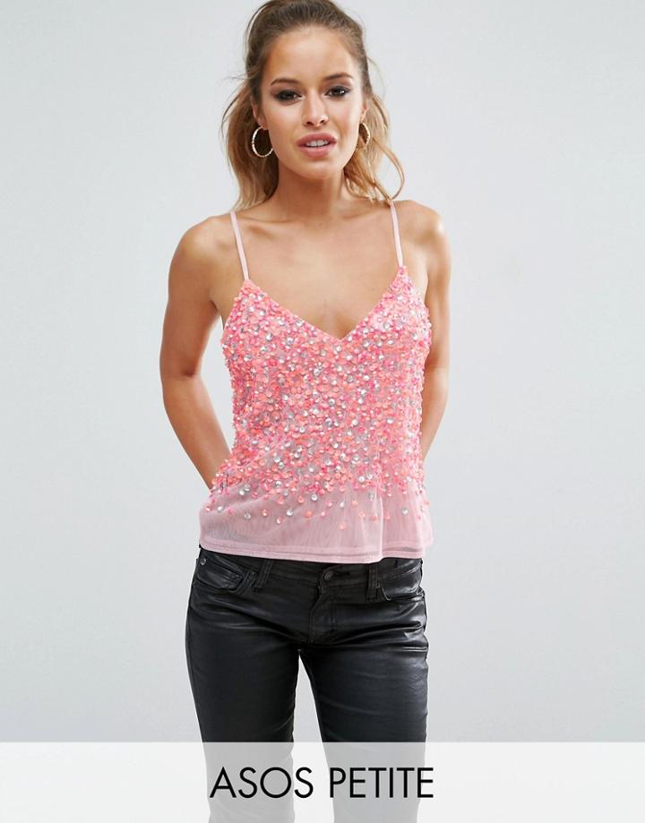 Asos Petite Cami In Scatter Embellishment - Pink