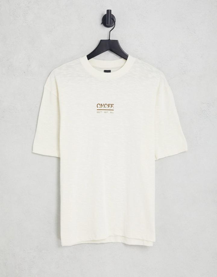 River Island Regular Fit Slub T-shirt In Ecru-white